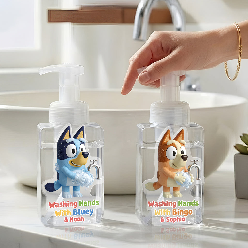 Bathroom Blue Puppy Set Soap Dispenser & Toothbrush Holder - Personalized Bluey Acrylic Pot & Pump Dispenser