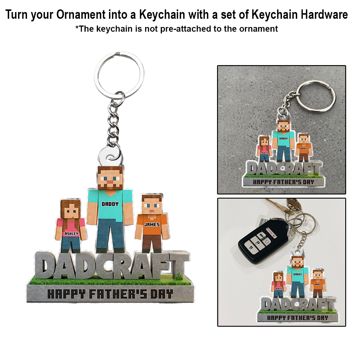 Dadcraft, Father's Day Gift For Game Dad - Personalized Block World Custom Shaped Car Ornament