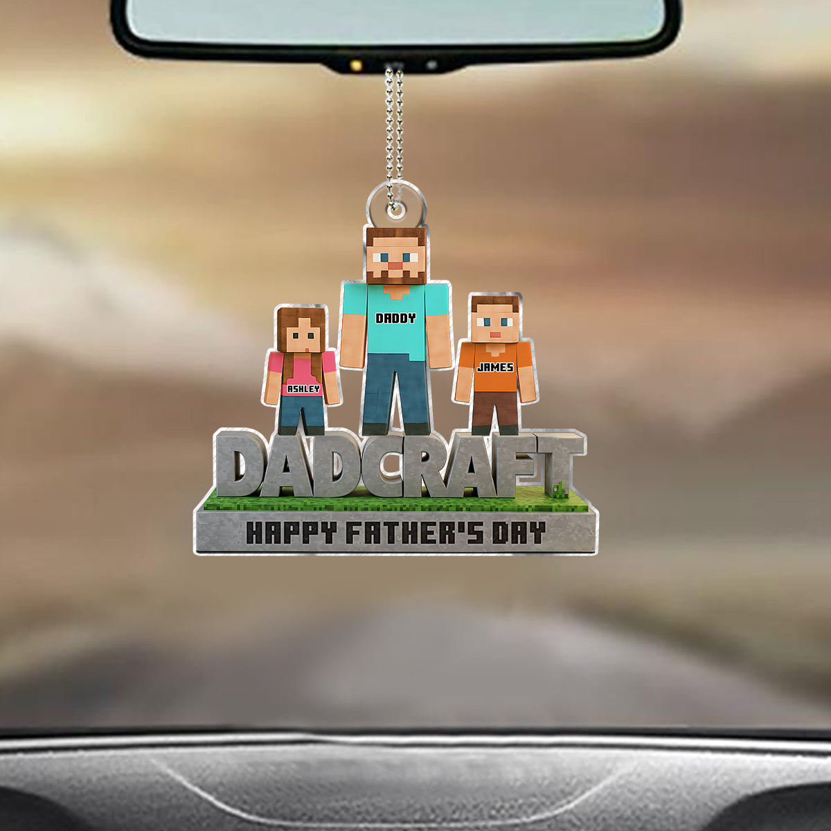 Dadcraft, Father's Day Gift For Game Dad - Personalized Block World Custom Shaped Car Ornament