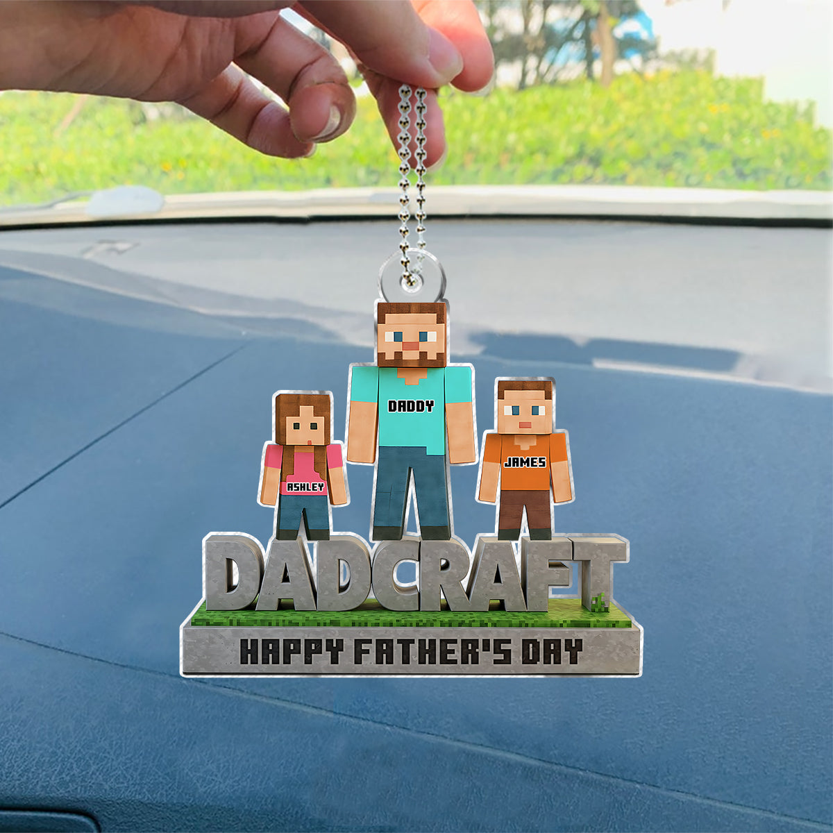 Dadcraft, Father's Day Gift For Game Dad - Personalized Block World Custom Shaped Car Ornament