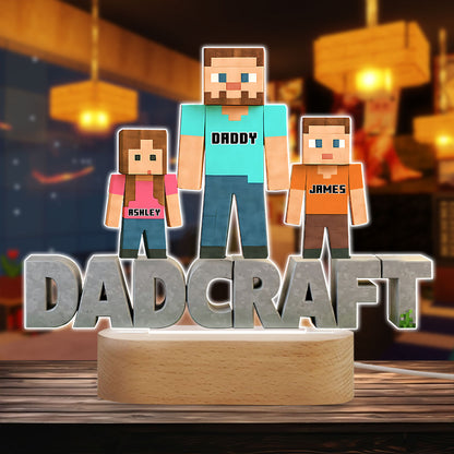 Dadcraft, Father's Day Gift For Game Dad - Personalized Block World Shaped Plaque Light Base
