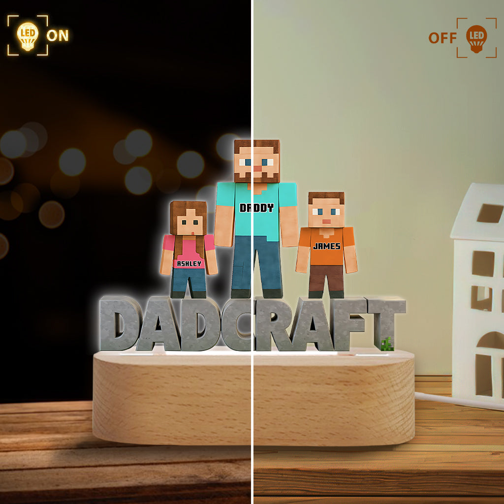 Dadcraft, Father's Day Gift For Game Dad - Personalized Block World Shaped Plaque Light Base