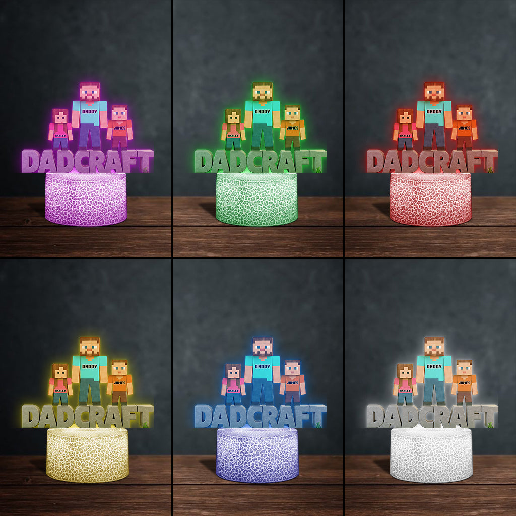 Dadcraft, Father's Day Gift For Game Dad - Personalized Block World Shaped Plaque Light Base