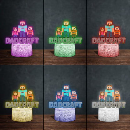 Dadcraft, Father's Day Gift For Game Dad - Personalized Block World Shaped Plaque Light Base