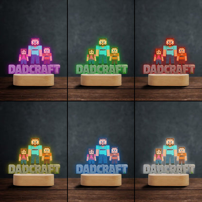 Dadcraft, Father's Day Gift For Game Dad - Personalized Block World Shaped Plaque Light Base
