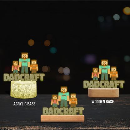 Dadcraft, Father's Day Gift For Game Dad - Personalized Block World Shaped Plaque Light Base