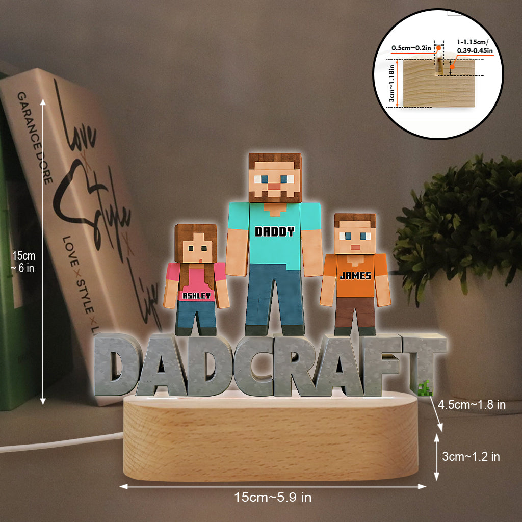 Dadcraft, Father's Day Gift For Game Dad - Personalized Block World Shaped Plaque Light Base