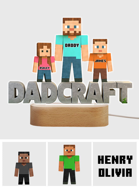Dadcraft, Father's Day Gift For Game Dad - Personalized Block World Shaped Plaque Light Base
