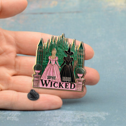 Beautiful Witches - Personalized Green and Pink Pin