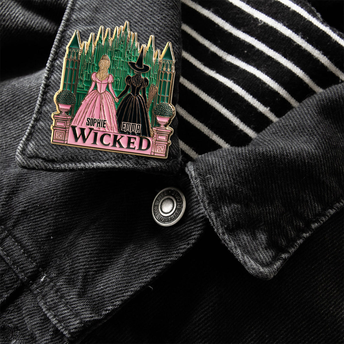 Beautiful Witches - Personalized Green and Pink Pin