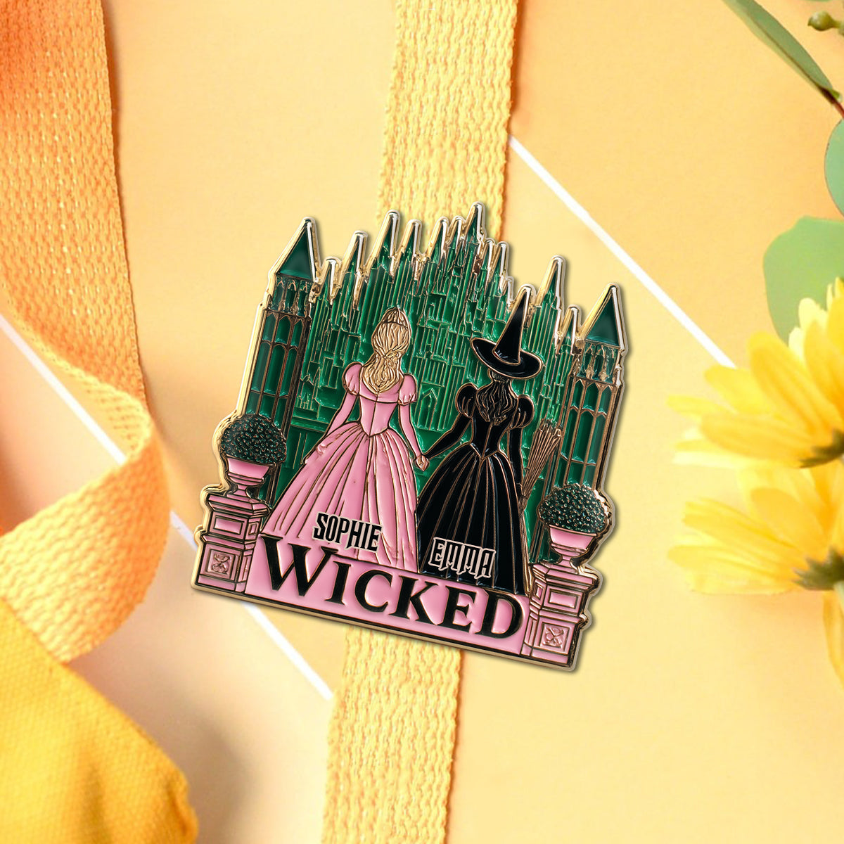 Beautiful Witches - Personalized Green and Pink Pin