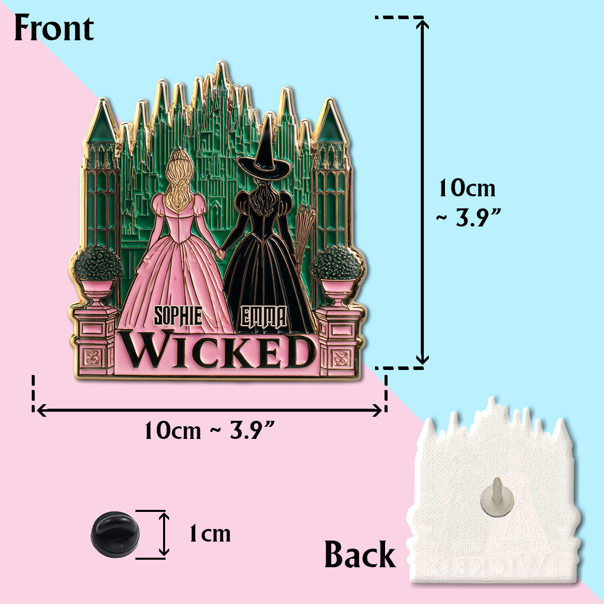 Beautiful Witches - Personalized Green and Pink Pin
