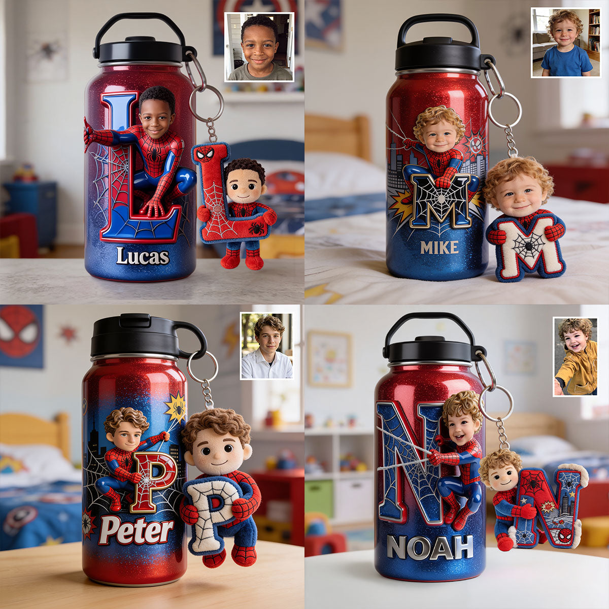 Any Photo - Personalized Spider-Verse Kid Bottle With Plush Charm