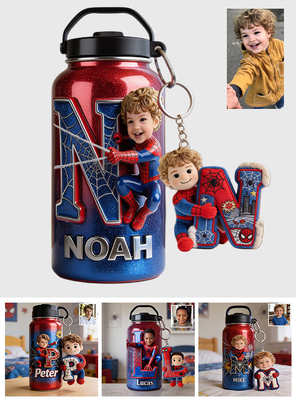 Any Photo - Personalized Spider-Verse Kid Bottle With Plush Charm