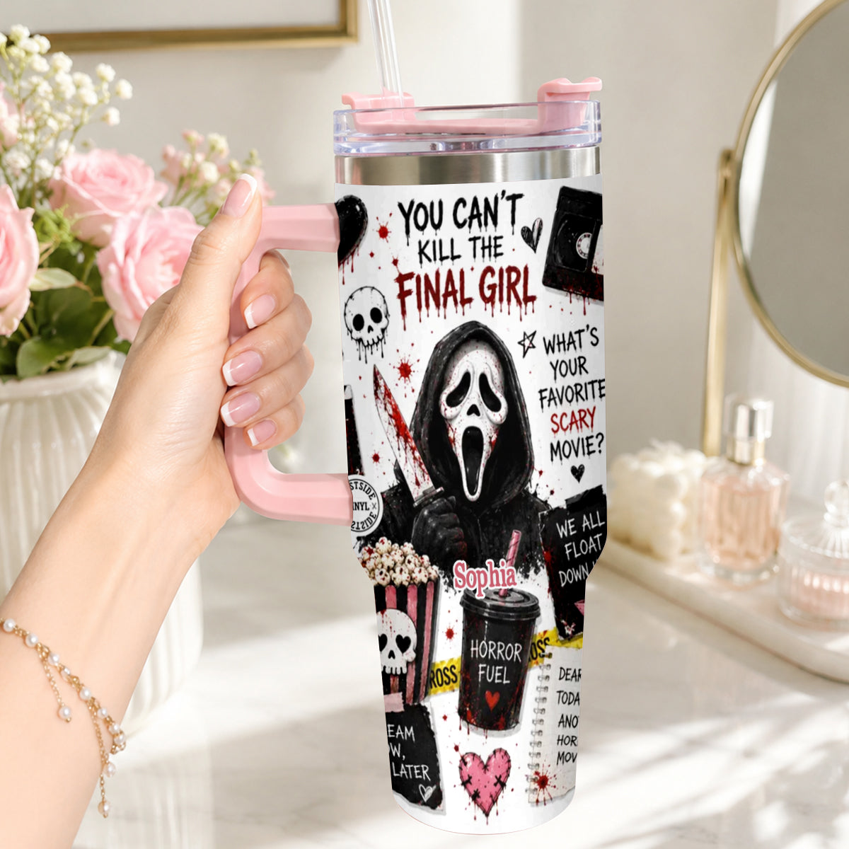 Horror Movie Fans - Personalized Horror Character Tumbler With Plush Charm