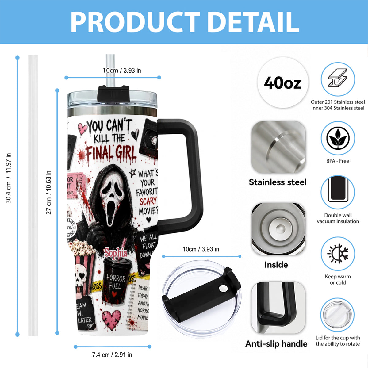 Horror Movie Fans - Personalized Horror Character Tumbler With Plush Charm
