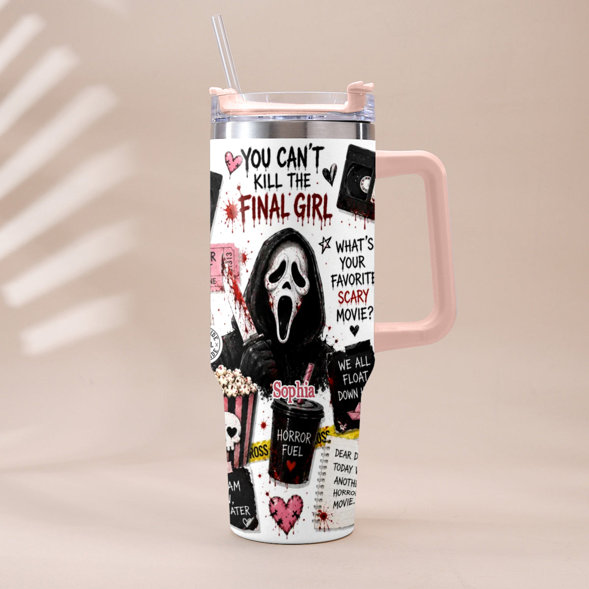 Horror Movie Fans - Personalized Horror Character Tumbler With Plush Charm