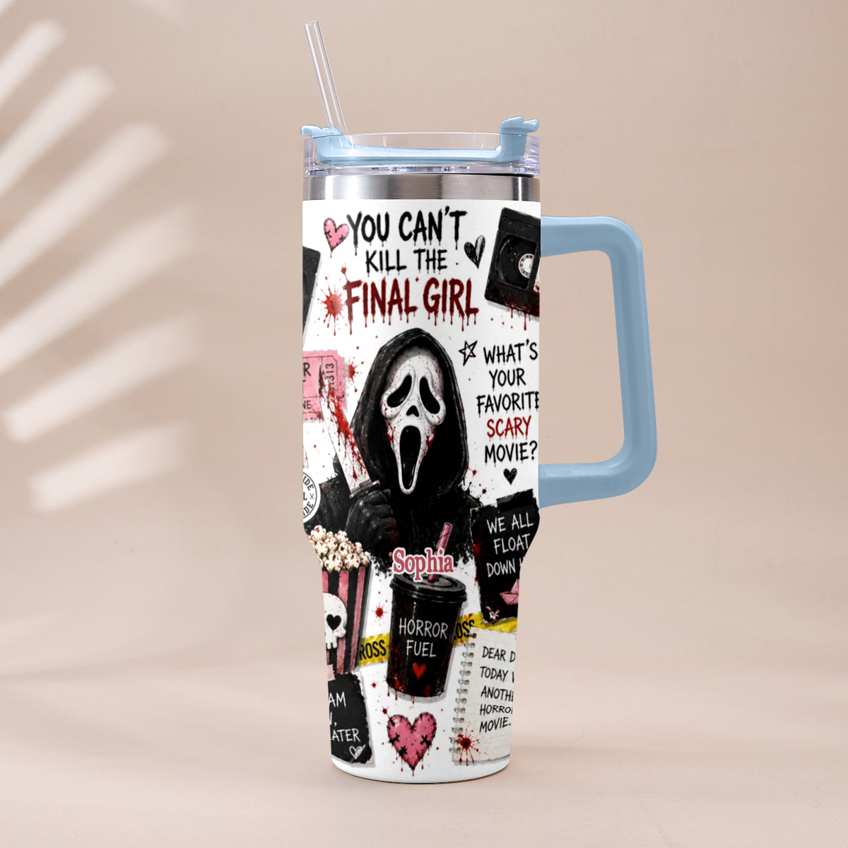 Horror Movie Fans - Personalized Horror Character Tumbler With Plush Charm