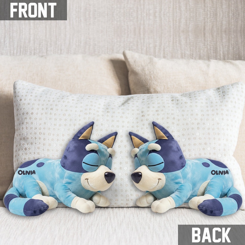 Cute Puppy Sleeping - Personalized Blue Dog Shaped Pillow