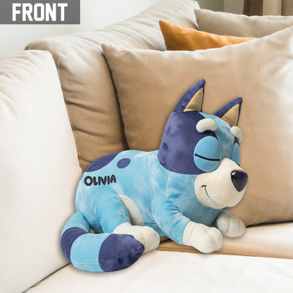 Cute Puppy Sleeping - Personalized Blue Dog Shaped Pillow