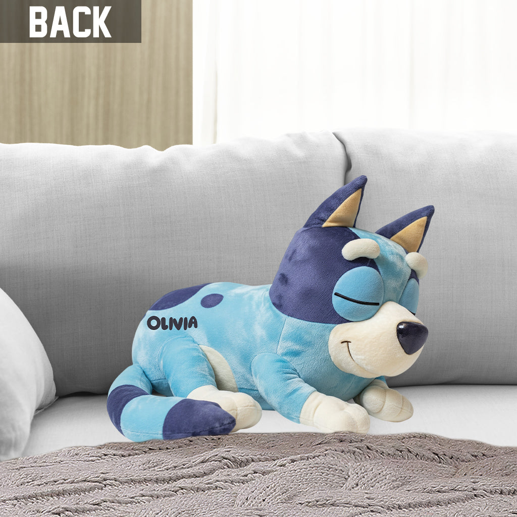 Cute Puppy Sleeping - Personalized Blue Dog Shaped Pillow