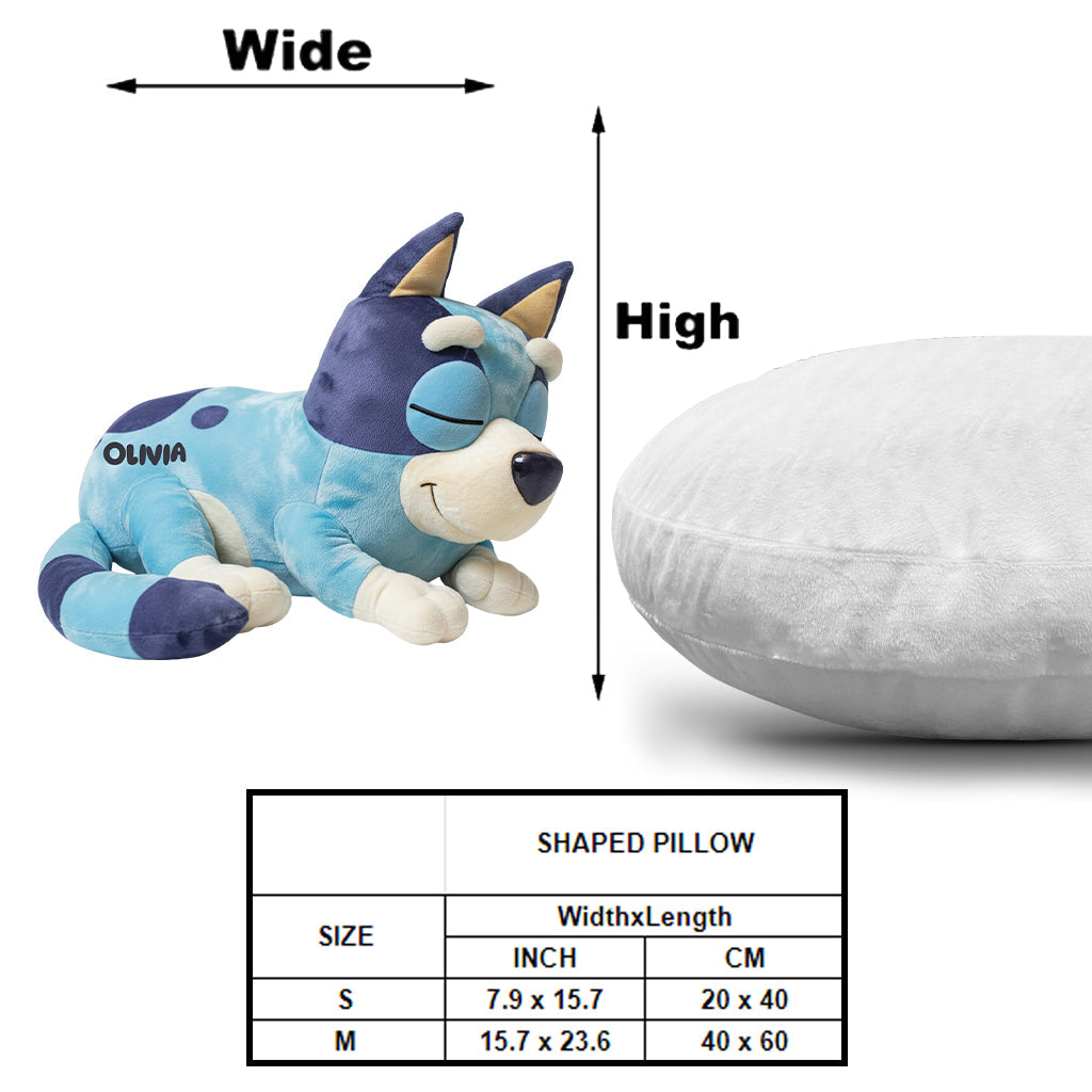 Cute Puppy Sleeping - Personalized Blue Dog Shaped Pillow