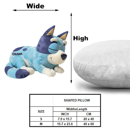 Cute Puppy Sleeping - Personalized Blue Dog Shaped Pillow
