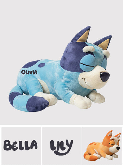 Cute Puppy Sleeping - Personalized Blue Dog Shaped Pillow