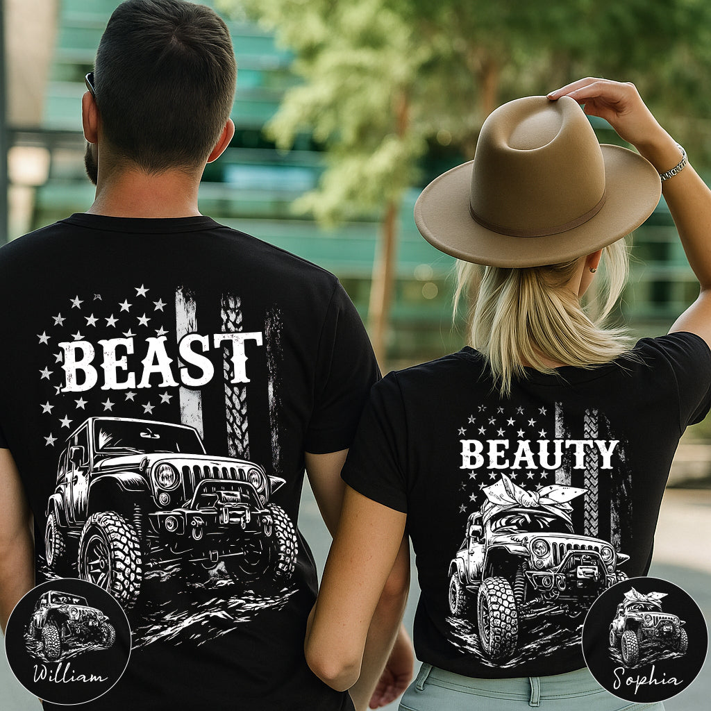Matching Jp Beast Beauty American Flag - Personalized Couple T-shirt And Hoodie