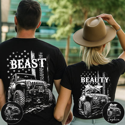 Matching Jp Beast Beauty American Flag - Personalized Couple T-shirt And Hoodie