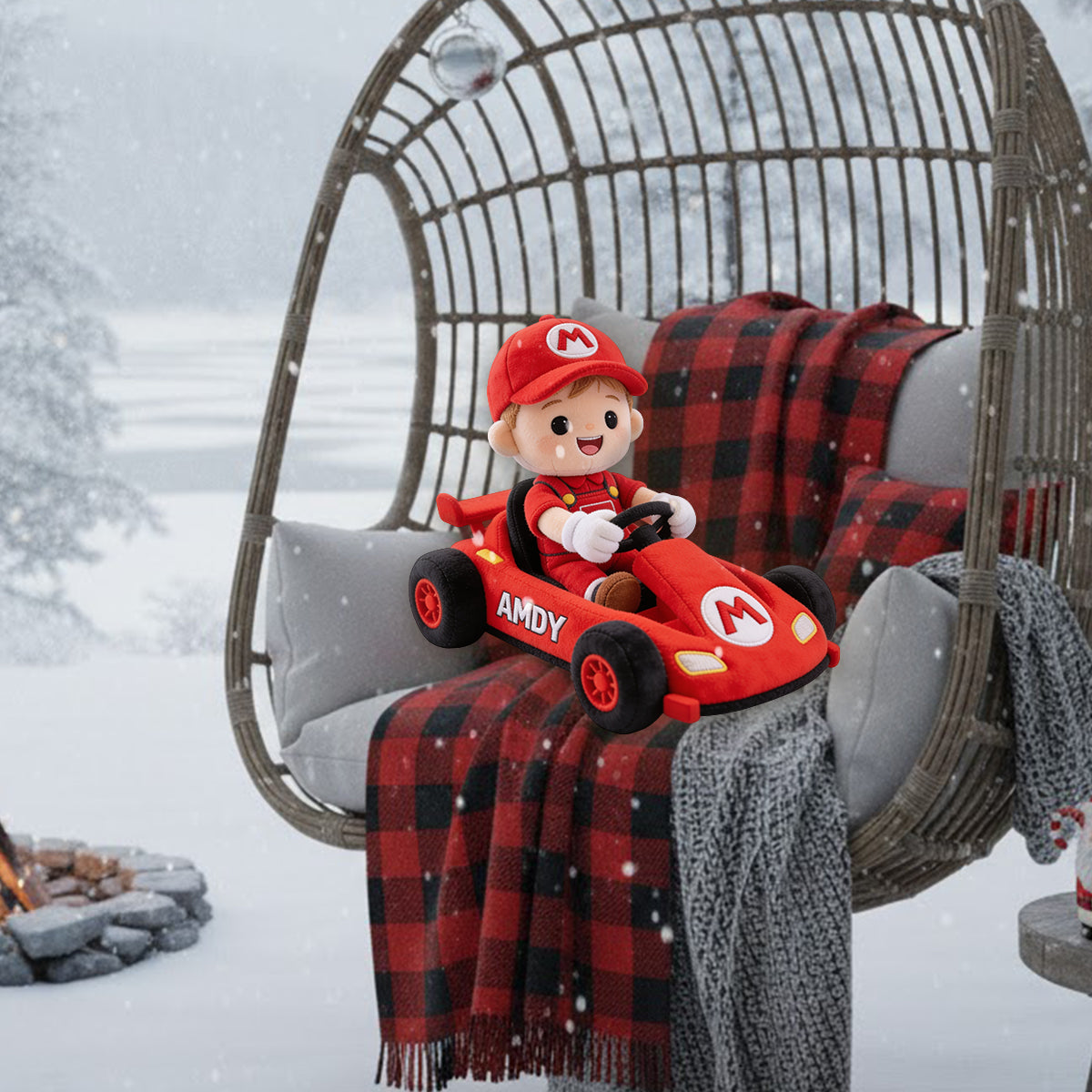 Kid On Wheel Super Cart - Personalized Super Plumber Premium Faux Fur Pillow