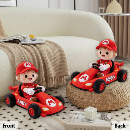 Kid On Wheel Super Cart - Personalized Super Plumber Premium Faux Fur Pillow