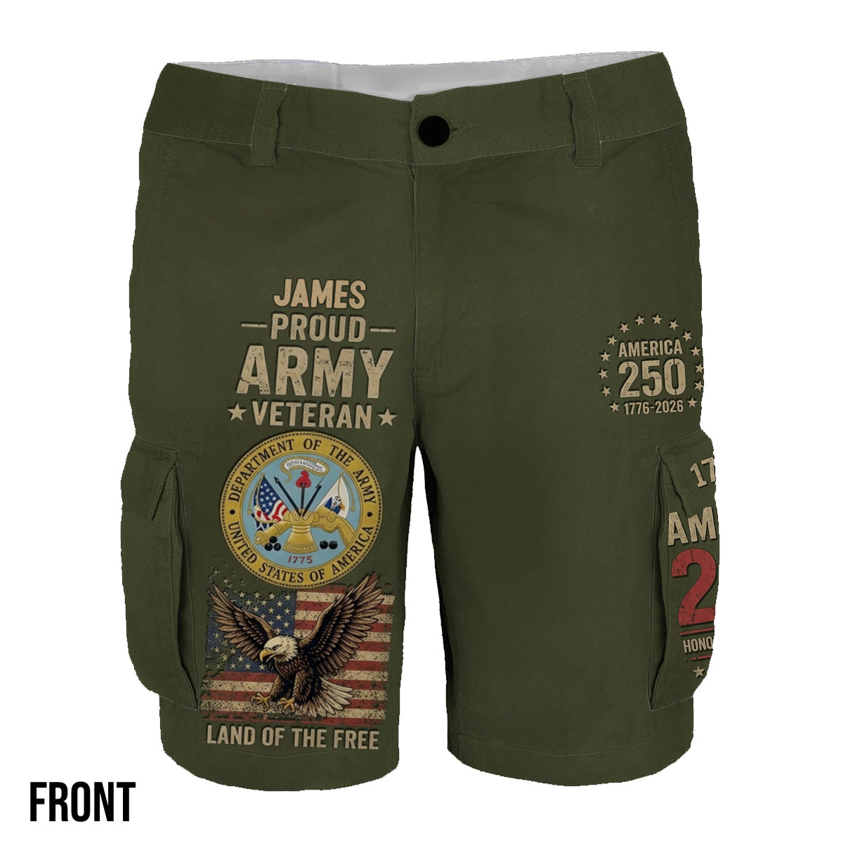 Veteran Proud, 250th Anniversary - Personalized Veteran Cargo Shorts With Belt