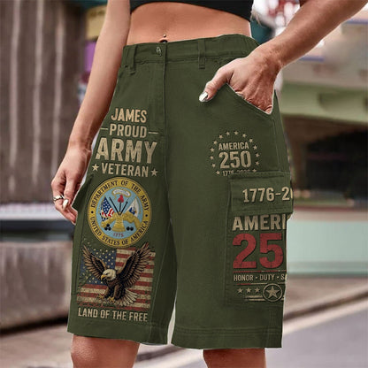 Veteran Proud, 250th Anniversary - Personalized Veteran Cargo Shorts With Belt