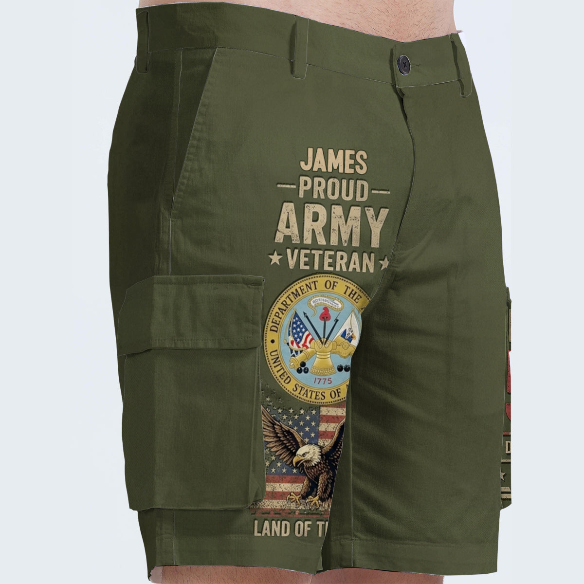 Veteran Proud, 250th Anniversary - Personalized Veteran Cargo Shorts With Belt