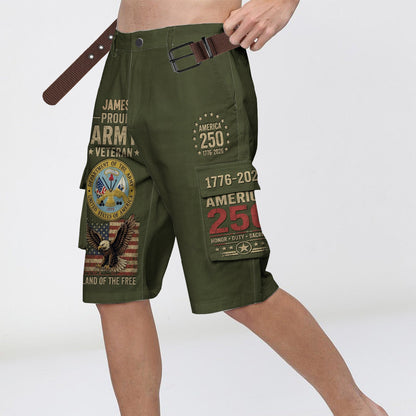 Veteran Proud, 250th Anniversary - Personalized Veteran Cargo Shorts With Belt