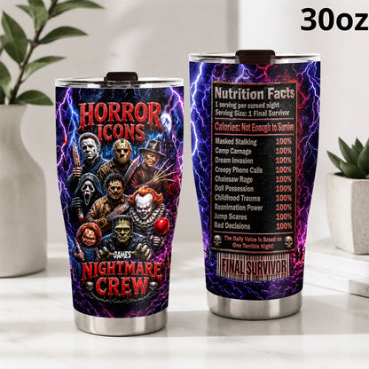 Horror Movies Fans Gift, Nutrtion Facts - Personalized Horror Character Tumbler