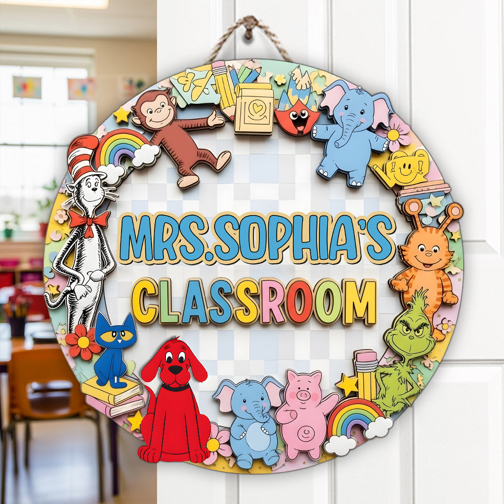 Teacher's Classroom Sign - Personalized Teacher Custom Shaped Wood Sign