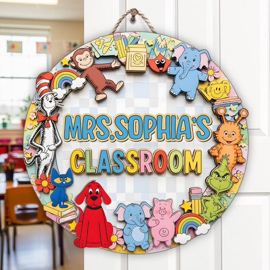Teacher's Classroom Sign - Personalized Teacher Custom Shaped Wood Sign