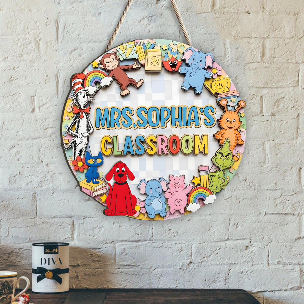 Teacher's Classroom Sign - Personalized Teacher Custom Shaped Wood Sign