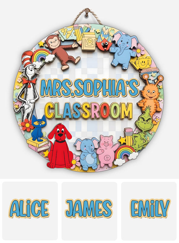 Teacher's Classroom Sign - Personalized Teacher Custom Shaped Wood Sign