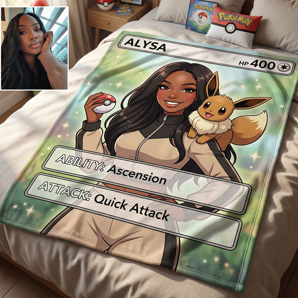 Custom Trade Card Styled Blanket For Monster Trainers - Personalized Monster Trainer Blanket