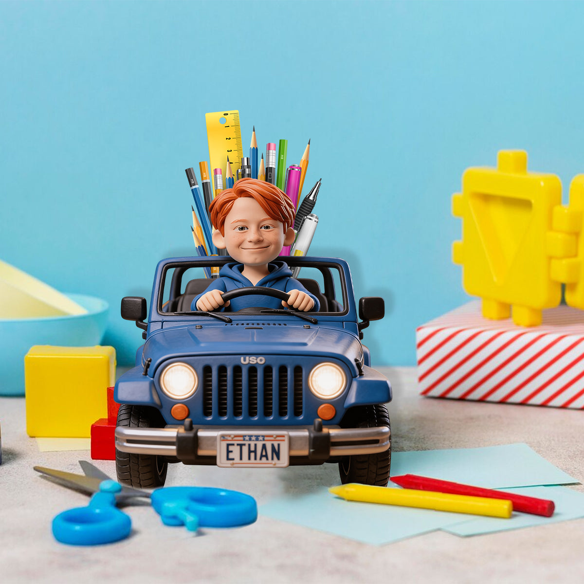 Kid Riding Car - Personalized Kid Wooden Desk Organizer