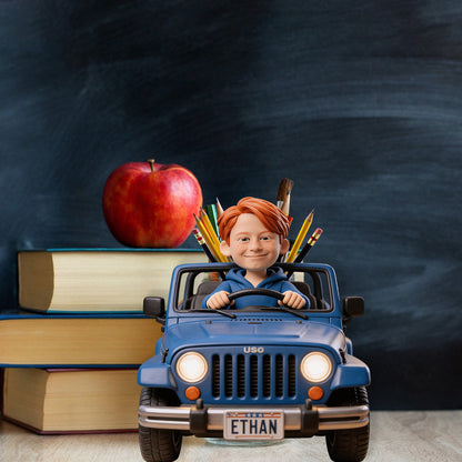 Kid Riding Car - Personalized Kid Wooden Desk Organizer