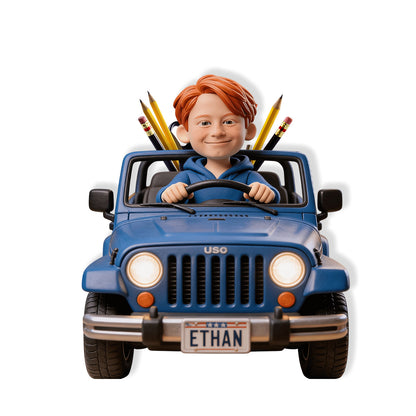 Kid Riding Car - Personalized Kid Wooden Desk Organizer
