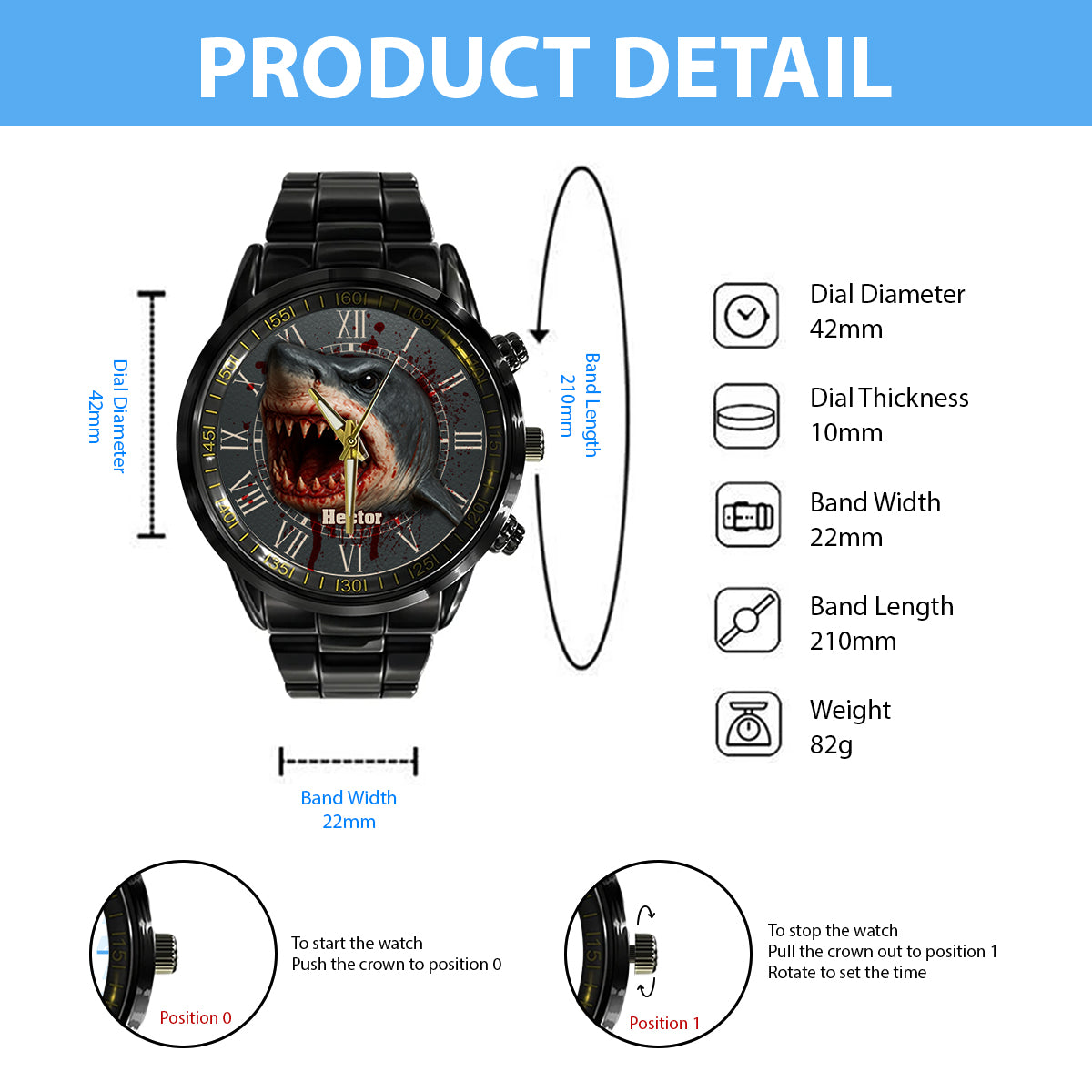 Scary Shark - Personalized Hand Watch