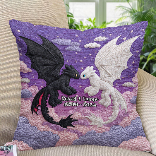 Couple Dragon Black And White - Personalized Couple Throw Pillow