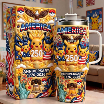 Cute Monster USA 250th Anniversary - Personalized Monster Trainer Tumbler With Handle