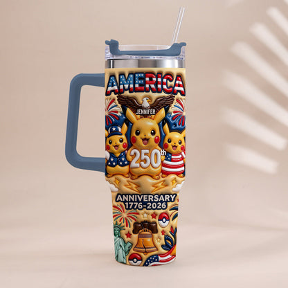 Cute Monster USA 250th Anniversary - Personalized Monster Trainer Tumbler With Handle