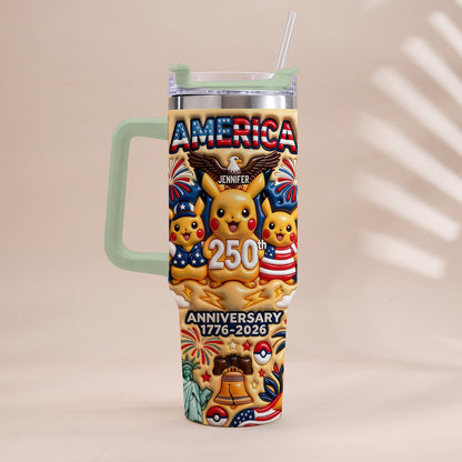 Cute Monster USA 250th Anniversary - Personalized Monster Trainer Tumbler With Handle